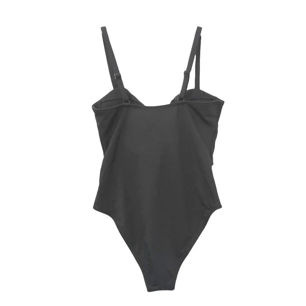 Crescent Drive Cut Out One Piece Swimsuit M‎ Black New